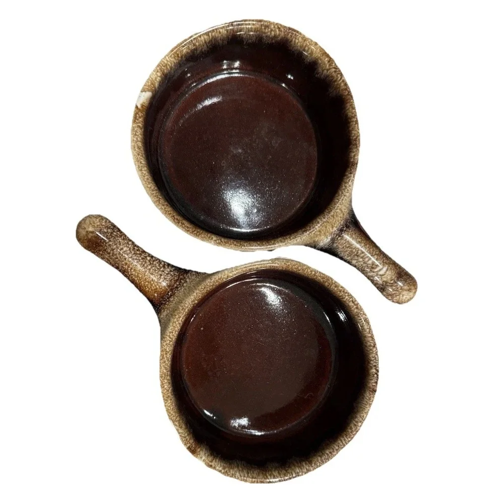 VTG USA Monmouth Maple Leaf Brown Drip Glaze Chili Soup Bowl Stoneware Set Of 2